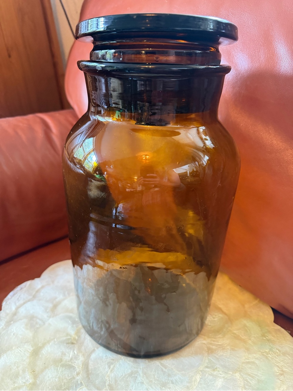 Vintage 13” Handblown Amber Glass Apothecary Jar - Unique Home Accents